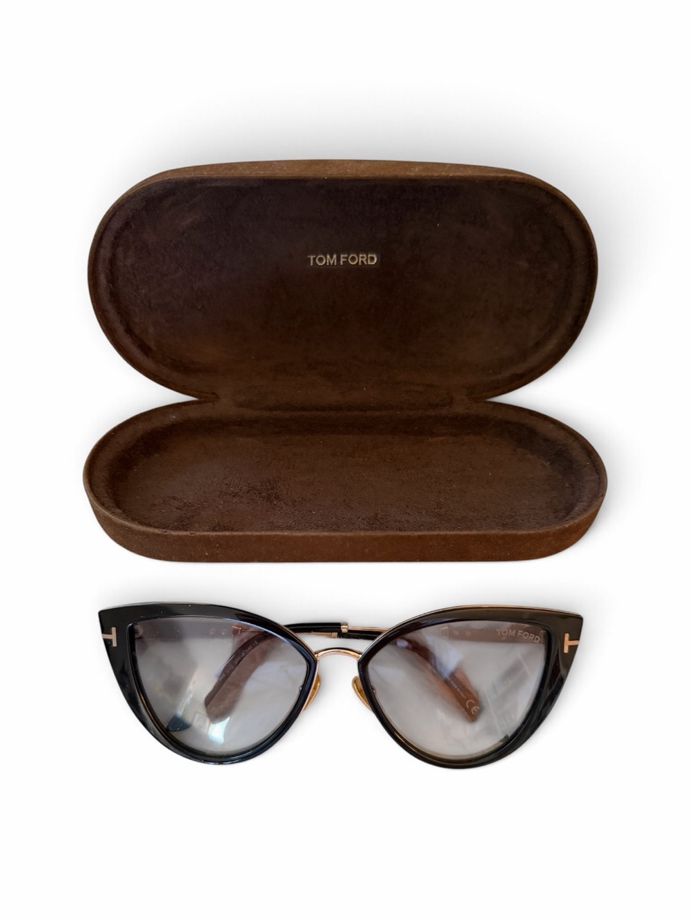Tom Ford Women’s Cat-Eye Sunglasses in Black Brown Gold Accents - Angelica 57mm